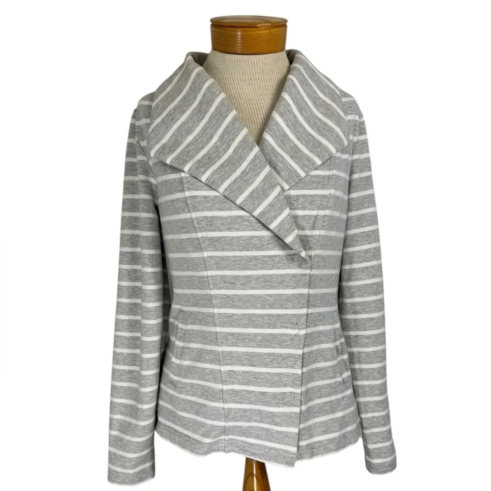 Isaac Mizrahi Live! Moto Jacket Women's S Gray White Striped Asymmetrical